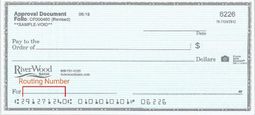 check with routing number displayed